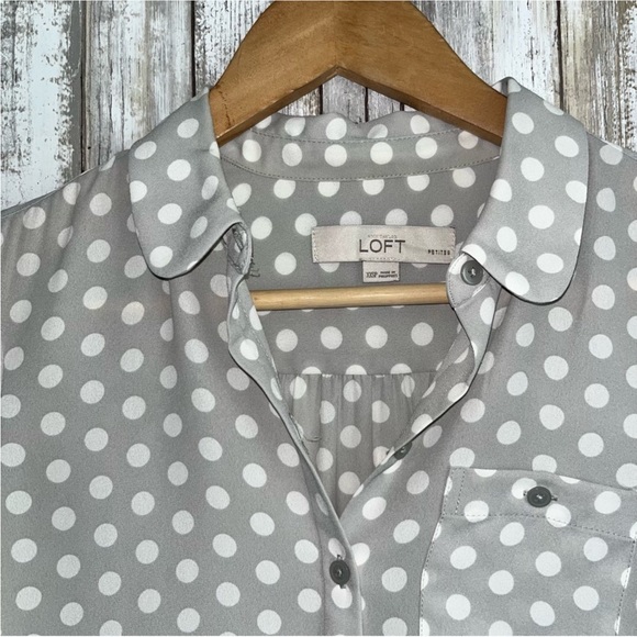 Loft Grey Polka Dot Petite Button Down - Picture 5 of 6